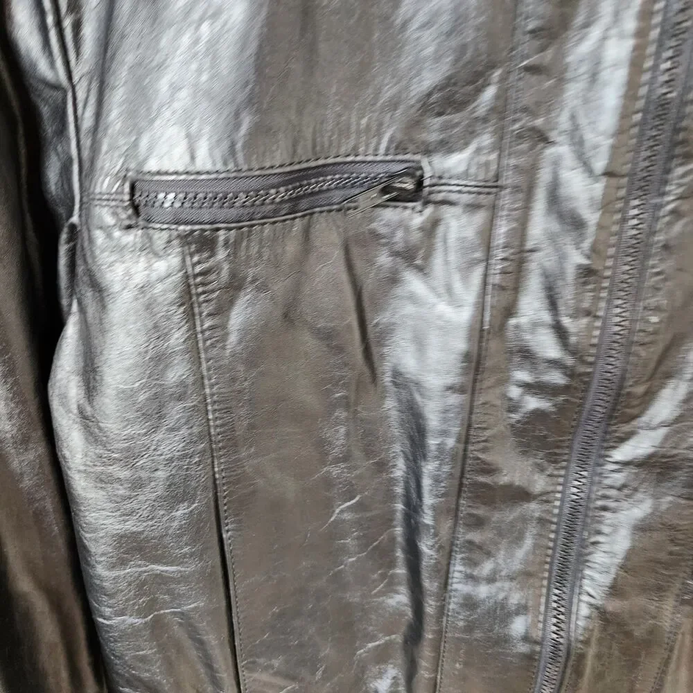 VTG Berman’s The Leather Experts Brown Leather Bomber Jacket Size 44 Korea 80s